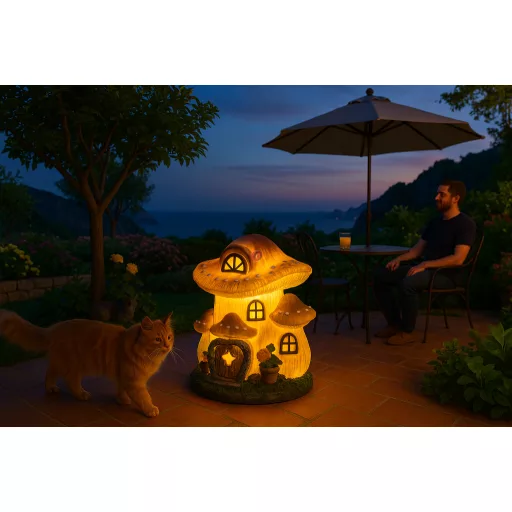 Szolár gombaház figura LED világítással 18 cm, melegfehér Home MX648