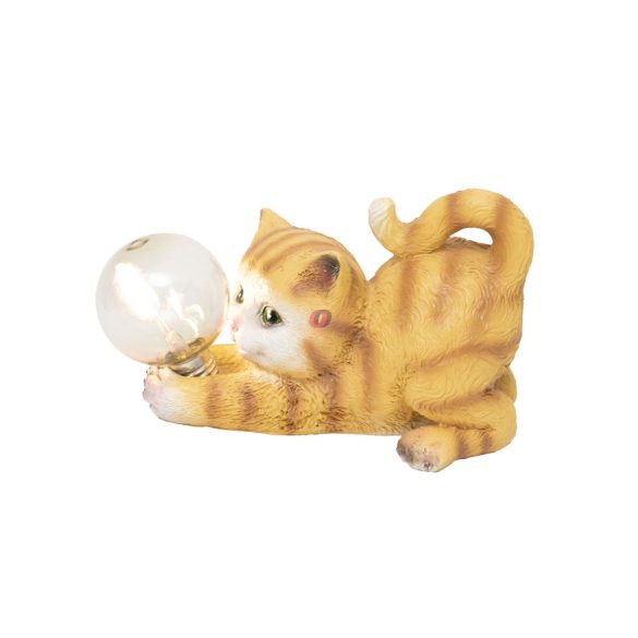 Napelemes macska figura fekvő, üveggömbbel 26 cm HOME MX649M