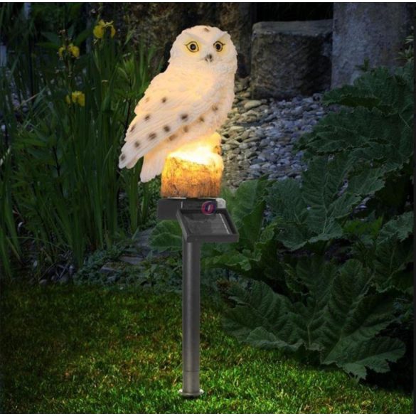 Szolár Bagoly lámpa leszúrható 35 cm, melegfehér LED