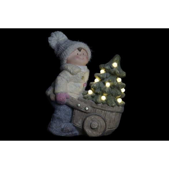 Luxury XL LED-es  gyerek figura talicskával, fenyővel 42 cm fiú/lány