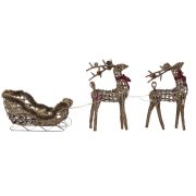   XL 3 részes luxury Rénszarvas figura szánnal 30X60X34 cm, rattan, fém