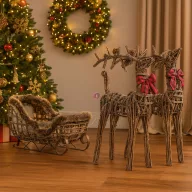   XL 3 részes luxury Rénszarvas figura szánnal 30X60X34 cm, rattan, fém