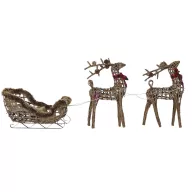   XL 3 részes luxury Rénszarvas figura szánnal 30X60X34 cm, rattan, fém