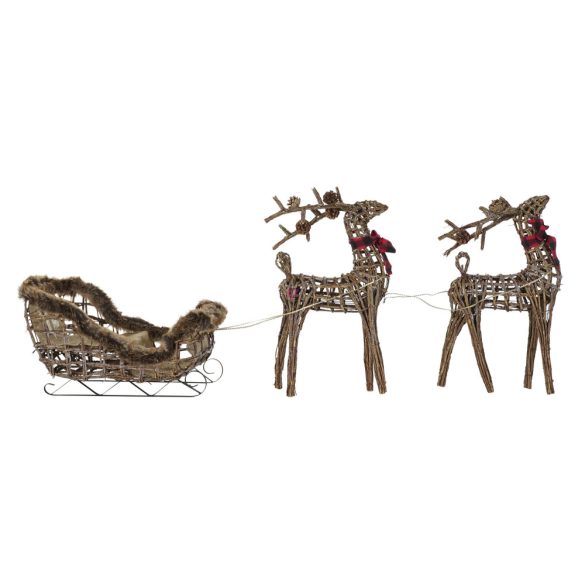 XL 3 részes luxury Rénszarvas figura szánnal 30X60X34 cm, rattan, fém