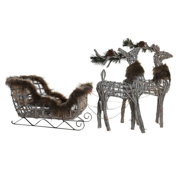 XL 3 részes luxury világító Rénszarvas figura szánnal 58X30X30 cm, rattan, fém