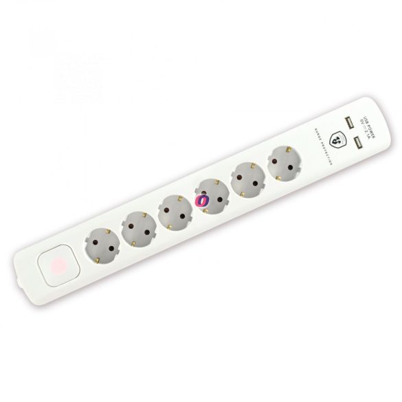 HOME Túlfeszültség védett elosztó, 6 aljzat, USB