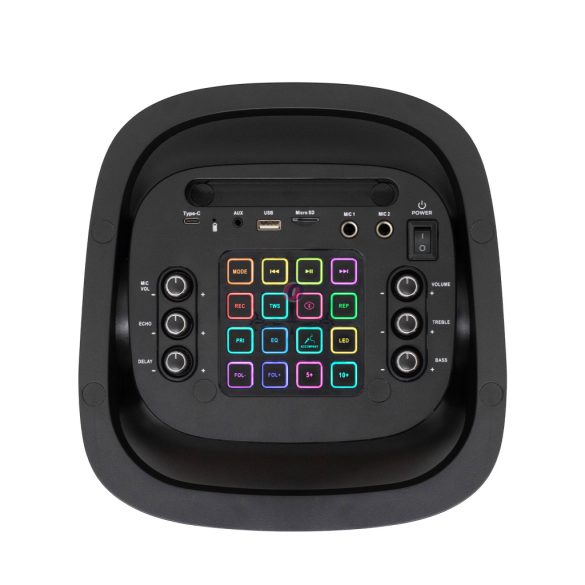 80W Party hangdoboz, beépített akkumulátor és LED fény, Bluetooth, USB/microSD zenelejátszás, gitár és mikrofon bemenetek, 2-utas, 3 hangszóró SAL PAR2100BT 