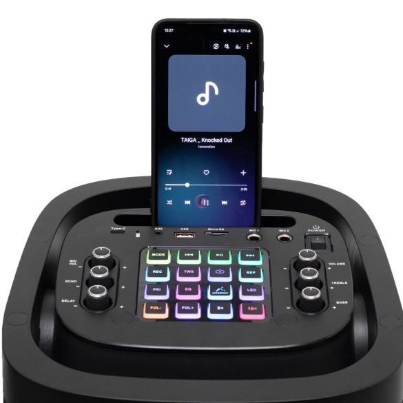 80W Party hangdoboz, beépített akkumulátor és LED fény, Bluetooth, USB/microSD zenelejátszás, gitár és mikrofon bemenetek, 2-utas, 3 hangszóró SAL PAR2100BT 