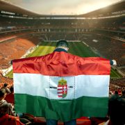   Óriás szurkolói magyar zászló személyre szabott egyedi logóval és szöveggel 90x150 cm