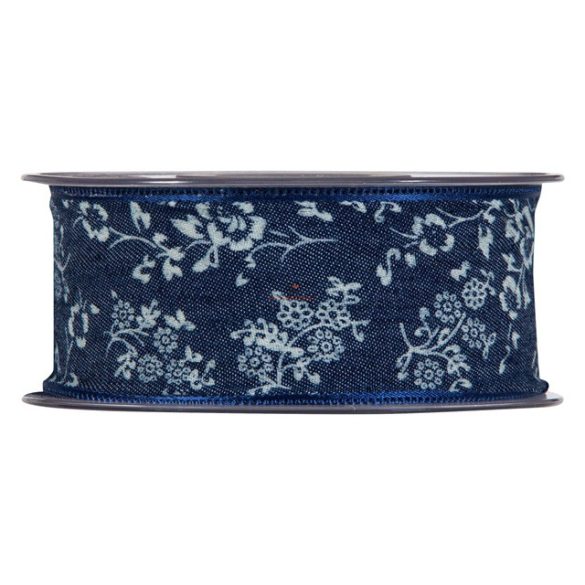 Szalag farmer virágos textil 40mmx15m kék