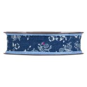 Szalag farmer virágos textil 25mmx15m vízkék