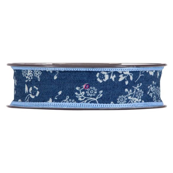 Szalag farmer virágos textil 25mmx15m vízkék