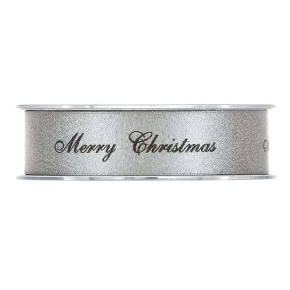 Szalag "Boldog Karácsonyt" felirattal 25cmx25m ezüst karácsonyi szalag