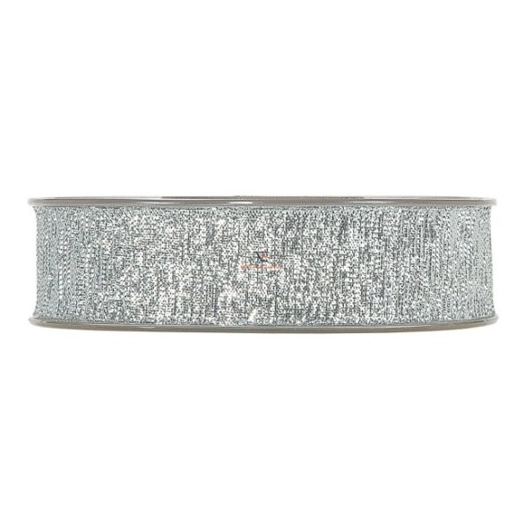 Szalag textil 25mmx15m ezüst fényes dekorációs kiegészítő