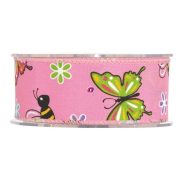 Szalag pillangós, méhecskés textil 40mmx10m pink