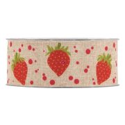 Szalag eper mintával textil 40 mm x 20 m natúr, piros