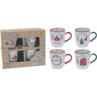 4 db-os Karácsonyi mintás bögre szett porcelán