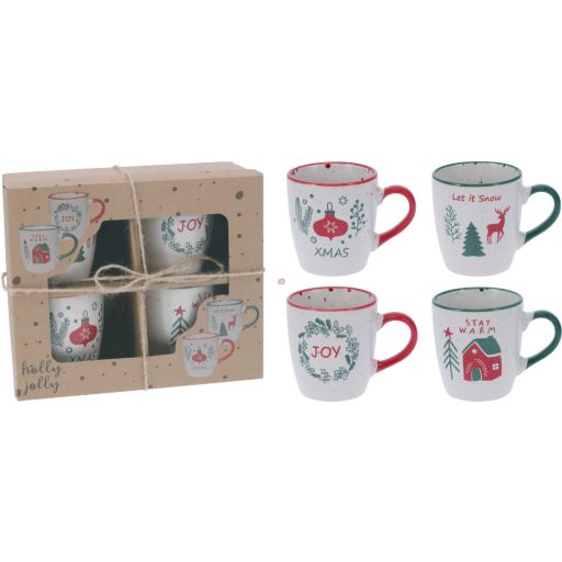 4 db-os Karácsonyi mintás bögre szett porcelán