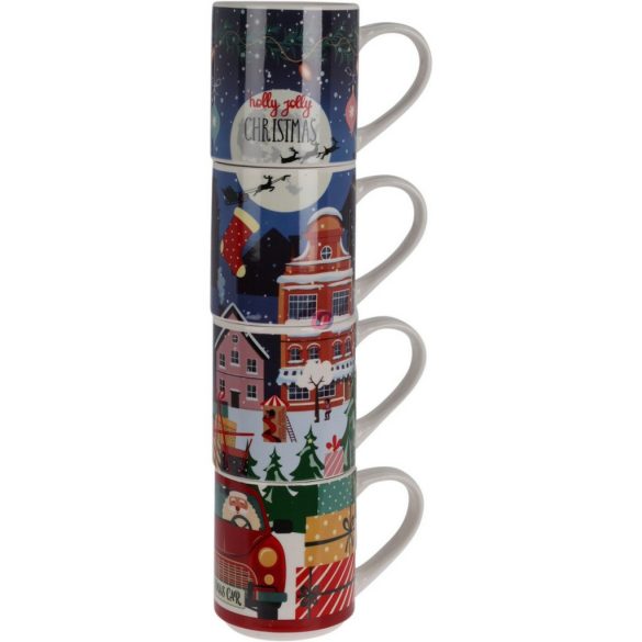 Karácsonyi porcelán bögre szett – 4 darabos, 265 ml