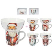  Karácsonyi reggelző szett. Tál + Bögre, porcelán, 2 db-os szett, 4 féle választható kivitel
