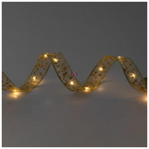 Karácsonyi szalag led világítással, arany 15m, elemes, 150 LED, időzítő