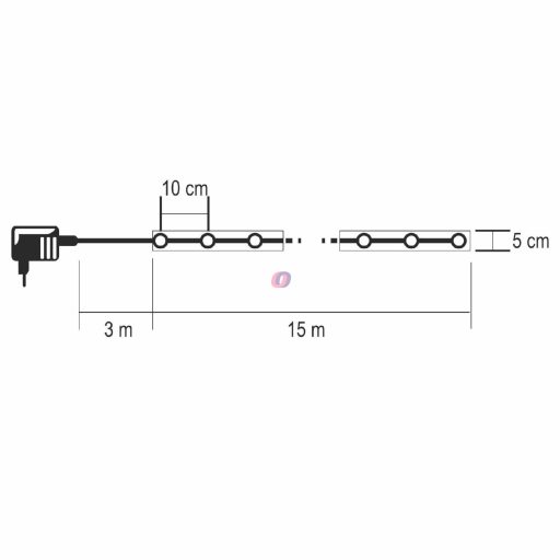 Karácsonyi szalag led világítással, arany 15m, elemes, 150 LED, időzítő