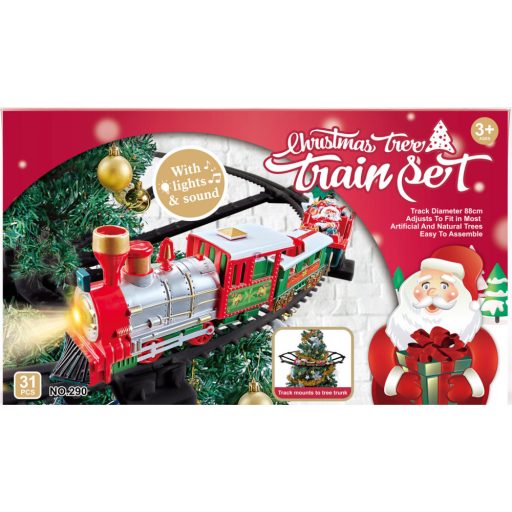 Karácsonyfára rögzíthető vonat szett 23 részes játék vasút 270 cm sínpálya