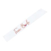  Vállszalag "Team Bride" textil 75cm fehér, rosegold