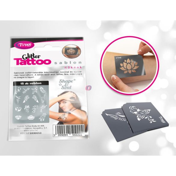 Csillám tetoválás sablon szett női - 15 db-os