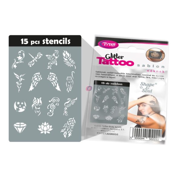 Csillám tetoválás sablon szett női - 15 db-os