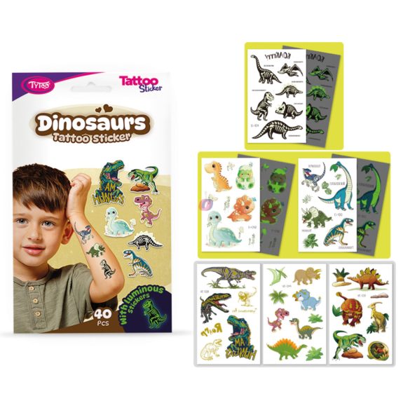 Dinoszauruszos tetoválás matrica szett - 40 db / csomag