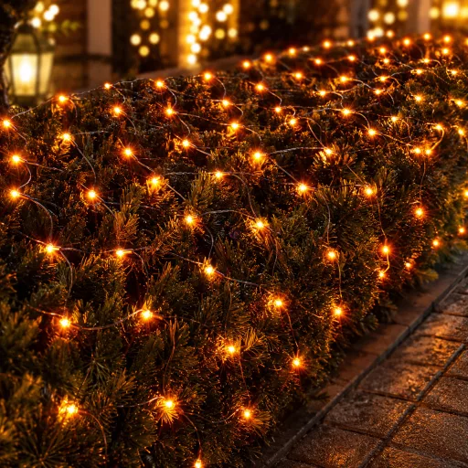 Őszi fényháló, narancssárga, 2,1x1,3 m  kültéri, hálózati, 105 LED, 8 funkció