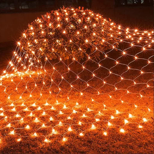 Őszi fényháló, narancssárga, 2,1x1,3 m  kültéri, hálózati, 105 LED, 8 funkció