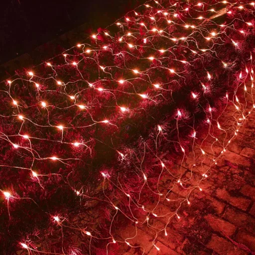 Őszi fényháló, piros, 2,1x1,3 m  kültéri, hálózati, 105 LED, 8 funkció