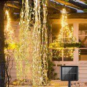   Napelemes fényzuhatag fényfuzér 10x2 m, 200 LED melegfehér