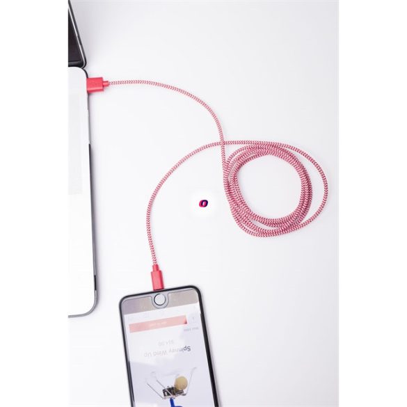 Piros-fehér textil borítású Apple kábel
