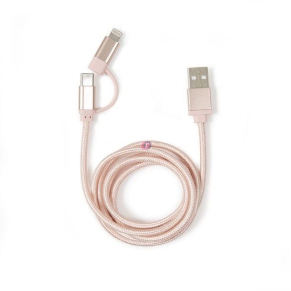 Fonott lightning és USB-C kábel, 2 in 1, rose gold