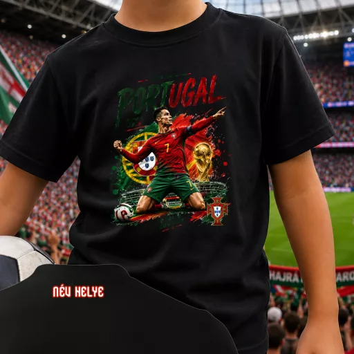 Személyre szabható RONALDO gyerek póló VB 2026 egyedi névvel