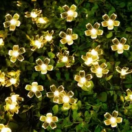   Napelemes fényfüzér cseresznyefa virág 50 LED szolár égősor melegfehér Sakura