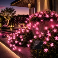   Napelemes fényfüzér cseresznyefa virág 50 LED szolár égősor rózsaszín Sakura