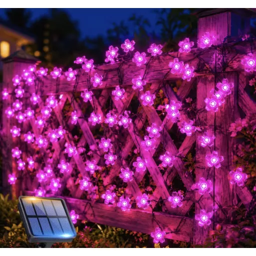 Napelemes fényfüzér cseresznyefa virág 50 LED szolár égősor rózsaszín Sakura