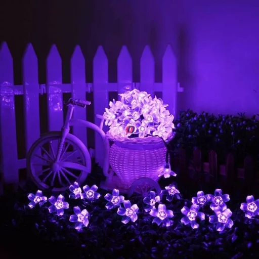 50 LED-es Napelemes fényfüzér lila cseresznyefa virág  szolár égősor lila Sakura