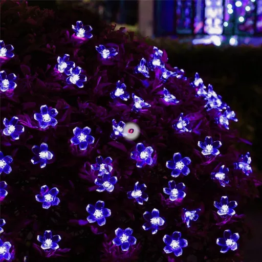 50 LED-es Napelemes fényfüzér lila cseresznyefa virág  szolár égősor lila Sakura