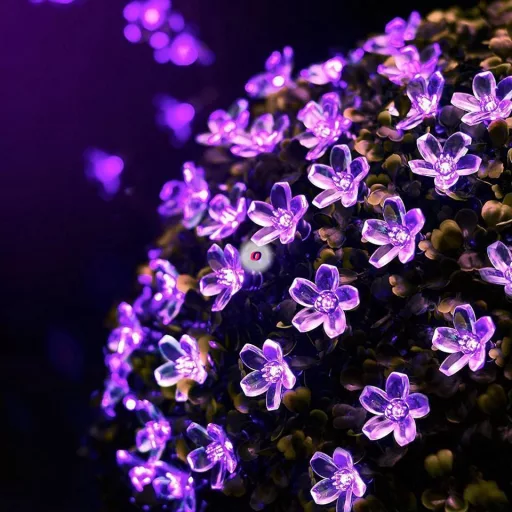 50 LED-es Napelemes fényfüzér lila cseresznyefa virág  szolár égősor lila Sakura