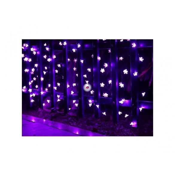 Napelemes fényfüzér cseresznyefa virág 50 LED szolár égősor lila Sakura