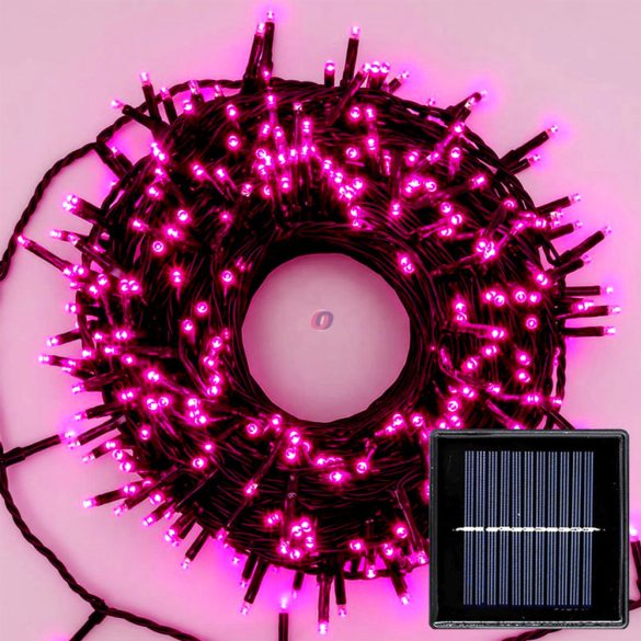 100 LED Napelemes fényfüzér rózsaszín 10 m 2 funkció