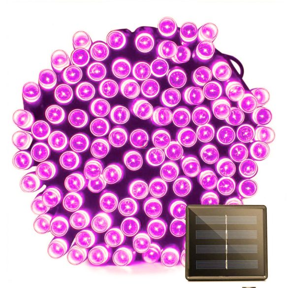 100 LED Napelemes fényfüzér rózsaszín 10 m 2 funkció