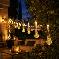 Napelemes fényfüzér 6m 30 LED Waterdrop melegfehér