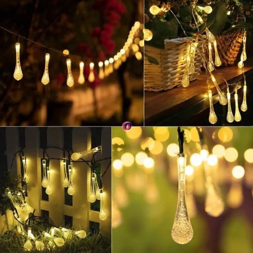 Napelemes fényfüzér 6m 30 LED Waterdrop melegfehér
