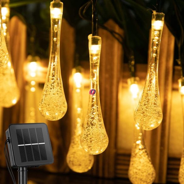 Napelemes fényfüzér 6m 30 LED Raindrop melegfehér